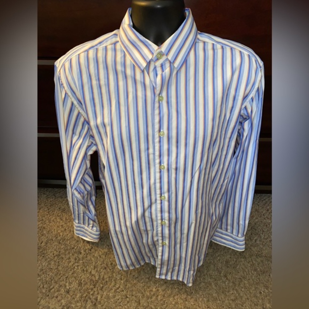 Robert Graham Button Front Shirt Mens Large Long Sleeve‎ Striped Flip Cuff
